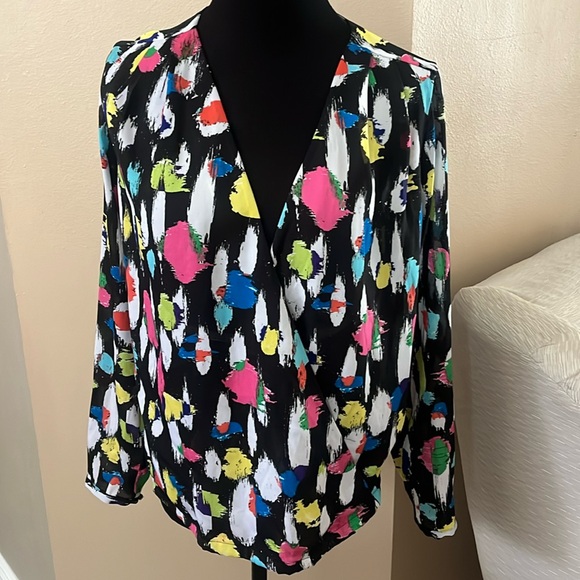 Liz Claiborne Tops - LIZ CLAIBORNE Multi-Colored Long Sleeve Open Front Wrap Blouse size M